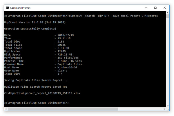 DupScout Command Line Utility
