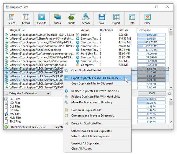 DupScout Export Duplicate Files To SQL Database