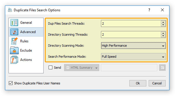 Duplicate Files Search Performance Options