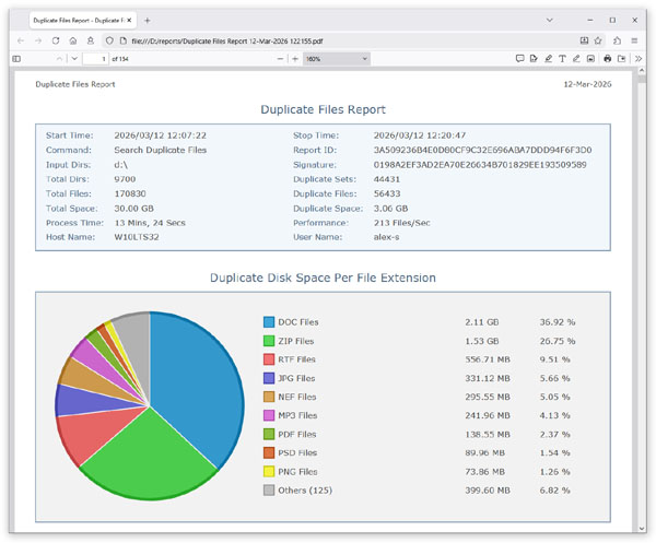 DupScout Duplicate Files Search PDF Report