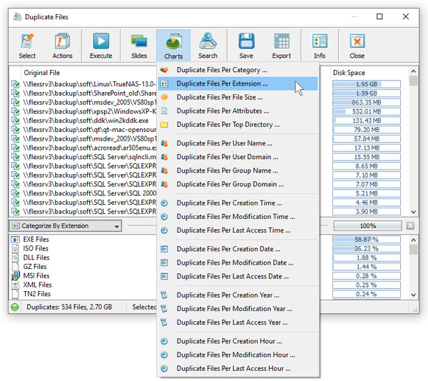 DupScout Duplicate Files Finder Select Chart