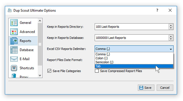 DupScout CSV Duplicate Files Search Report Delimiter