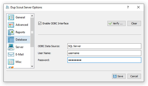 DupScout SQL Database Configuration