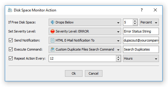 DupScout Server Disk Space Monitor Action