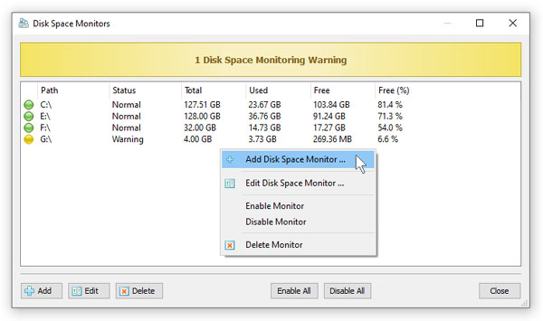 DupScout Server Add Disk Space Monitor