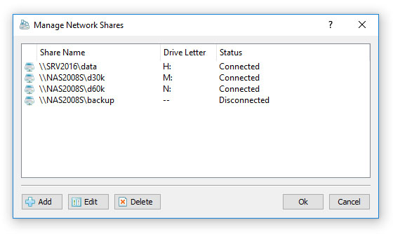 DupScout Server Manage Network Shares