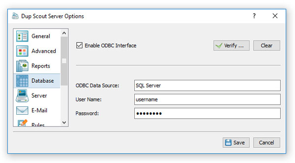 DupScout Server Database Configuration
