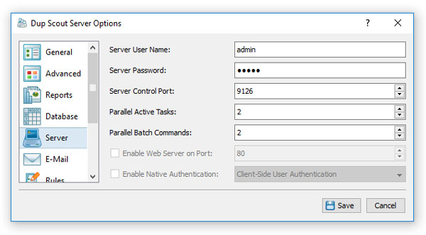 DupScout Server User Configuration