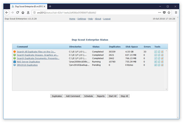 DupScout Enterprise Web-Based Interface